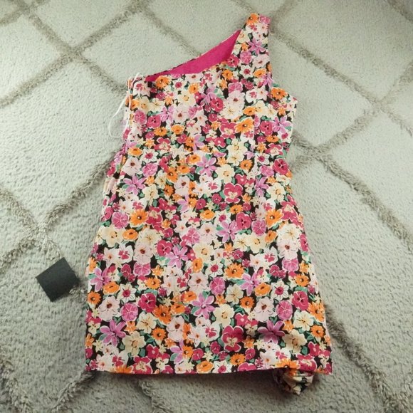 Lulu’s Garden Floral One-Shoulder Faux-Wrap Mini Dress Womens Large - Picture 14 of 15